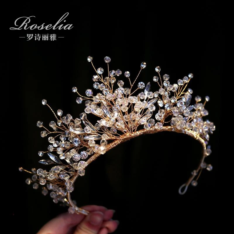 罗诗丽雅奢华高档大气公主镶钻走秀儿童皇冠头饰水晶发饰生日演出