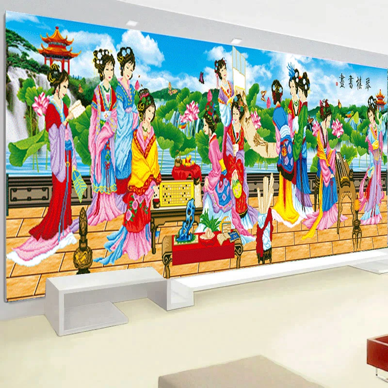 满钻 十二金钗手工diy美女图钻石画新款客厅琴棋书画