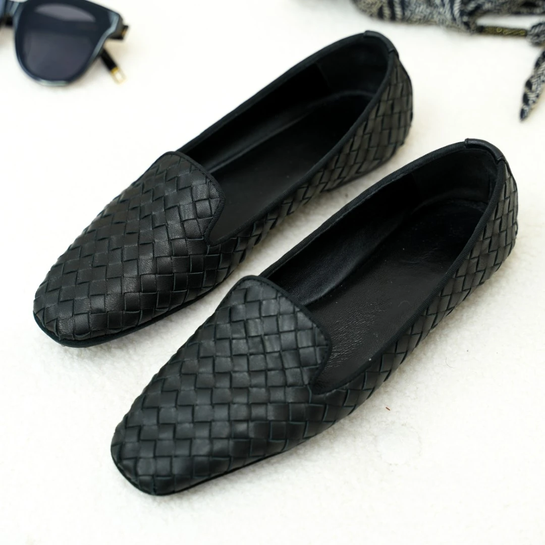 AJ-EVS高端定制复古编织单鞋真皮防滑百搭平跟 7019A-3通勤羊皮