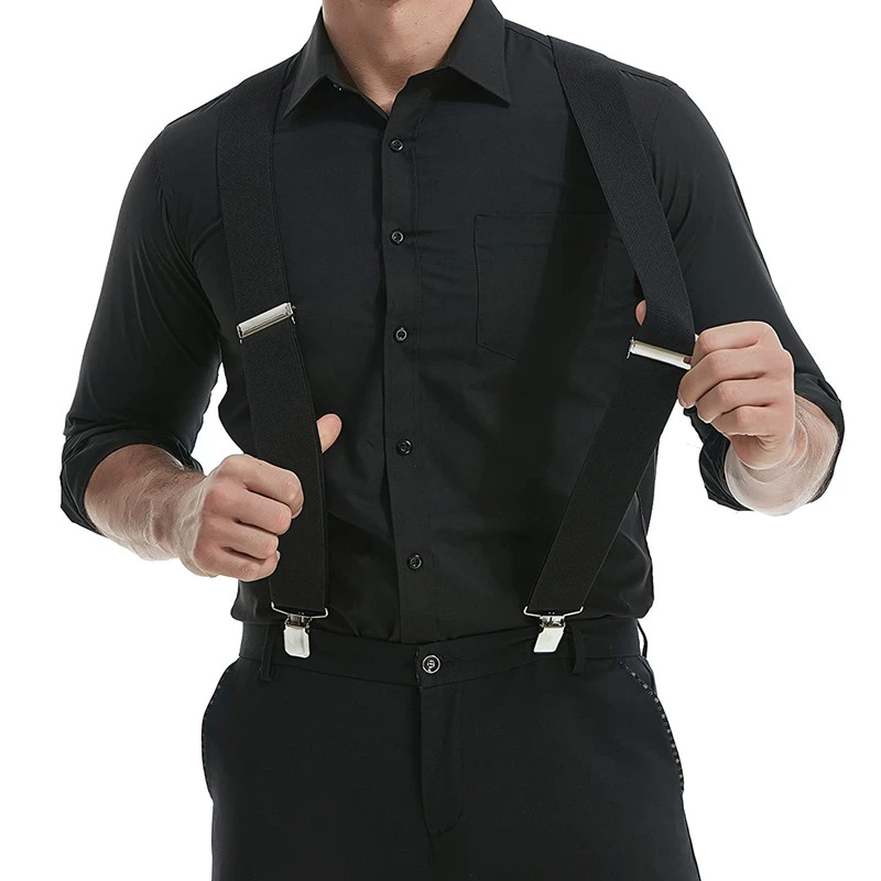 男士背带西裤老人吊裤带5cm户外男式胖人防掉裤肩带成人4夹背带夹