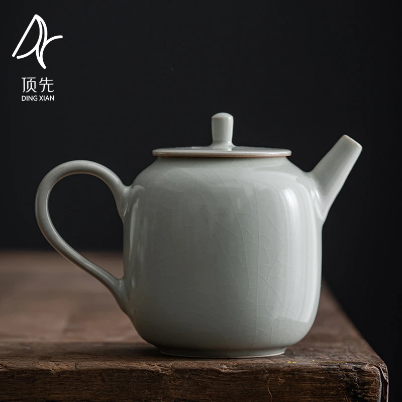 顶先仿宋汝瓷金丝清悦壶品茶天青釉白色可养开片创意设计泡茶壶