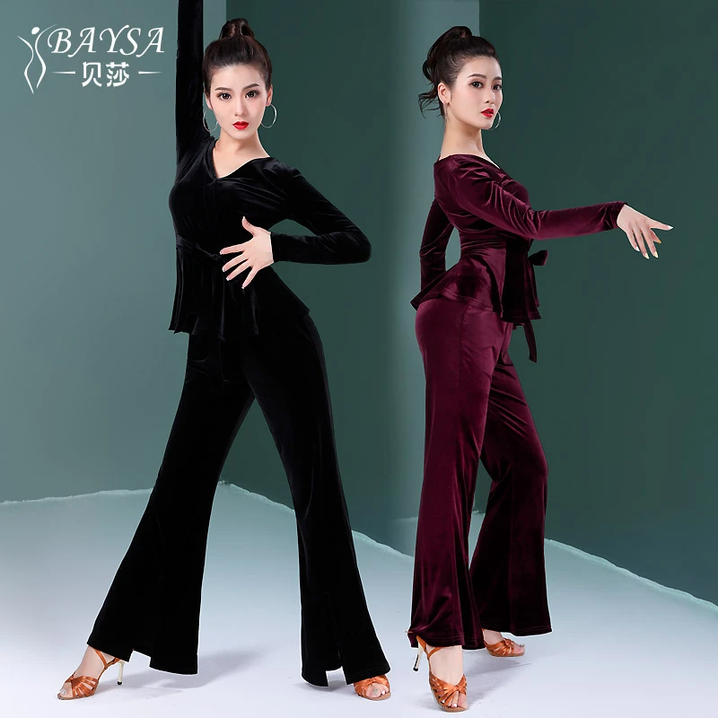 贝莎摩登舞成人练功服丝绒国标交谊拉丁舞女裤高腰套装Y19-436A+B