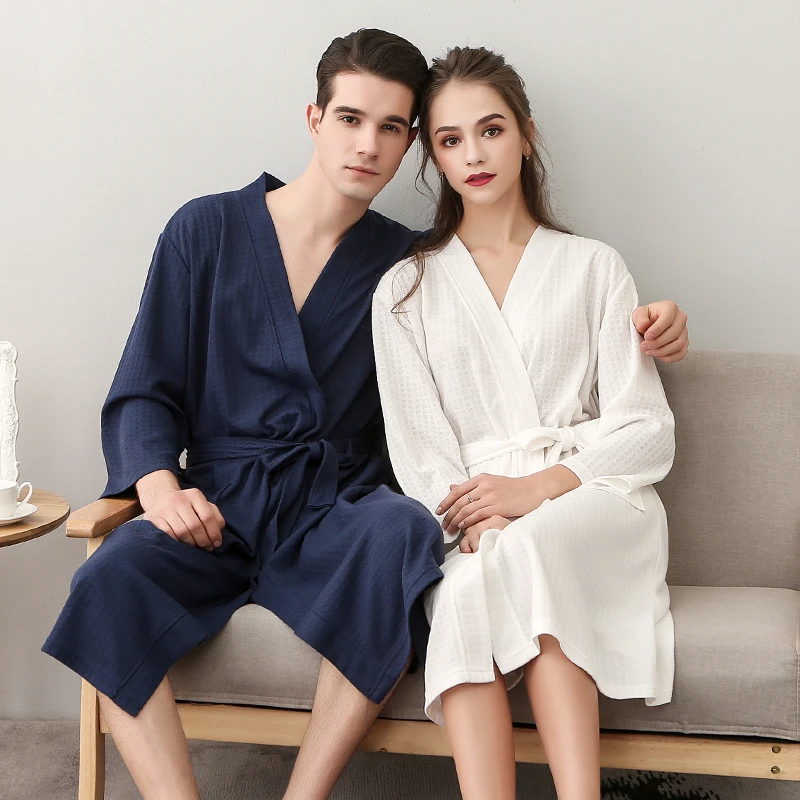 薄款吸水情侣浴袍夏季中长款春夏男士大码宽松速干浴衣日式晨袍夏
