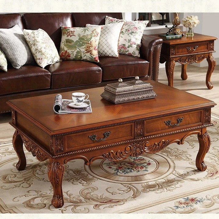 思图推荐美式实木茶几欧式雕花客厅长方形咖啡桌长茶几
