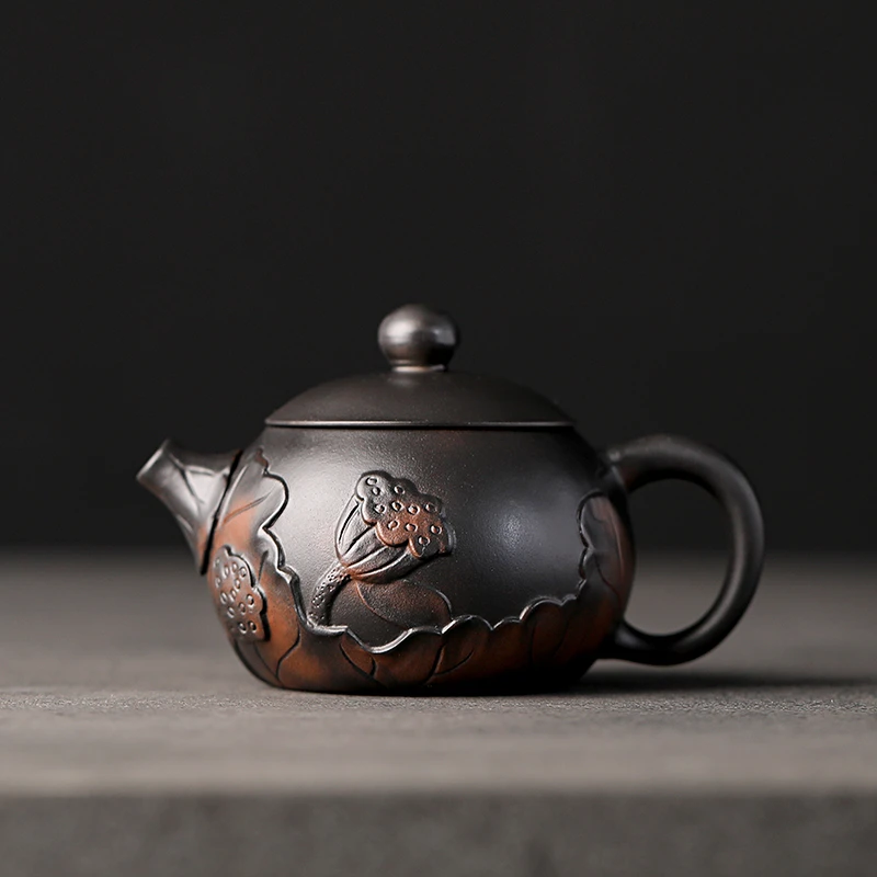 云南紫陶全手工浮雕莲蓬西施壶180cc-茶具紫陶壶泡茶壶纯手工家用