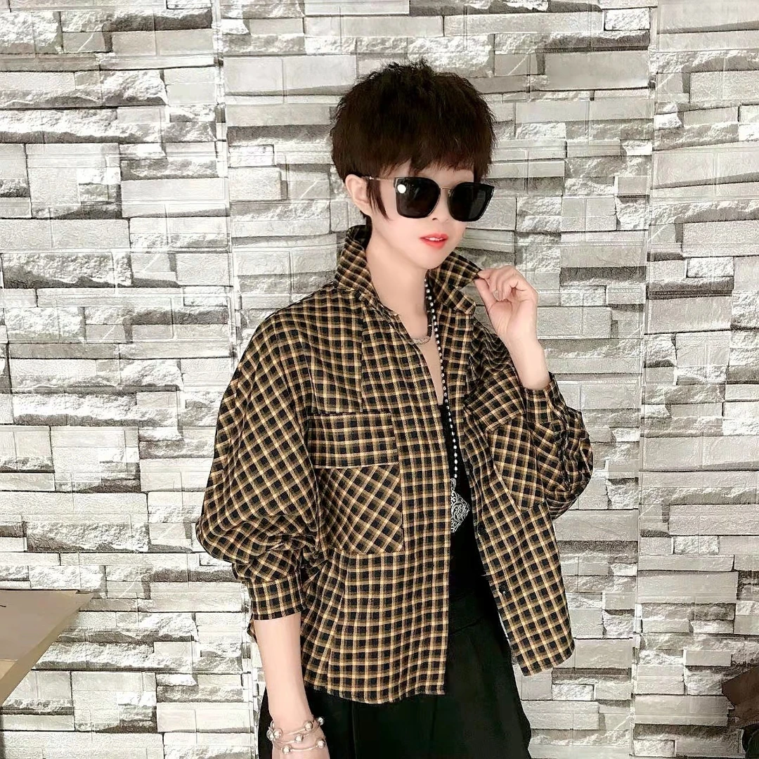 女士春秋休闲宽松格子韩版衬衫