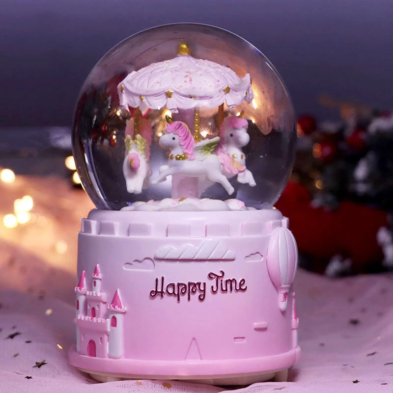 旋转木马八音盒飘雪发光送儿童闺蜜女生生日礼物高级感礼品