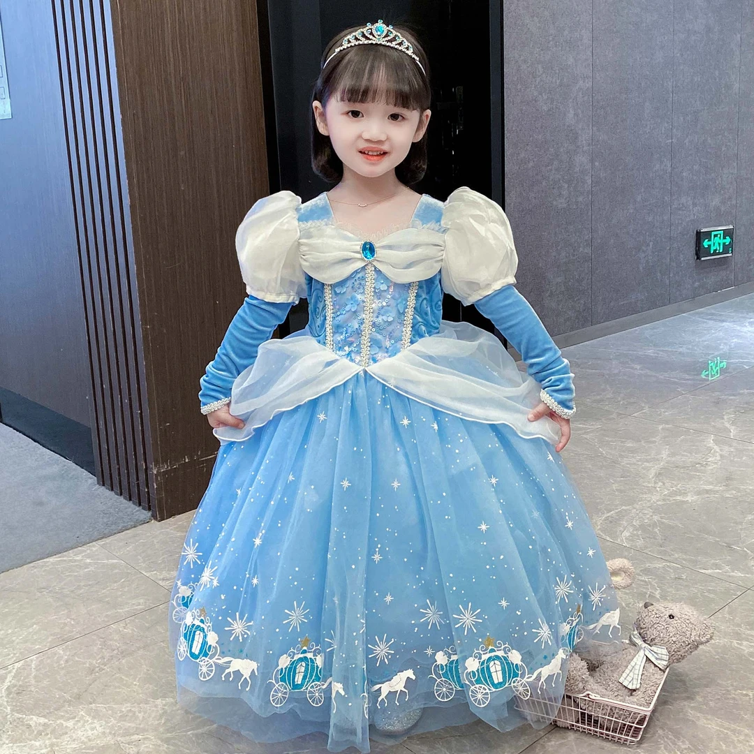艾莎公主裙女童春季灰姑娘发光冰雪奇缘3-6岁生日爱莎连衣裙夏季