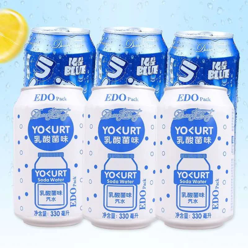 网红夏日冰饮EDO Pack乳酸菌味波子水碳酸饮料柠檬味汽水330ml/罐