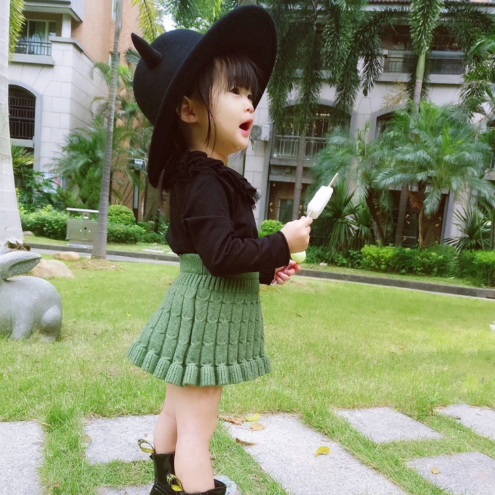 小蜜糖童装女童半身裙百搭学院风洋气儿童纯色短裙女宝绿色百褶裙