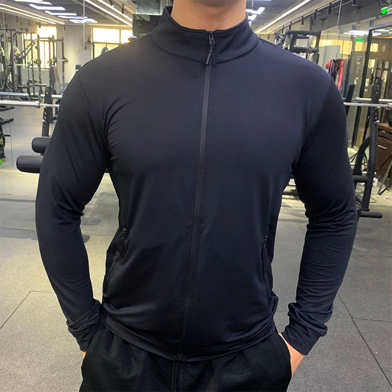 运动外套男透气弹力速干上衣跑步健身训练服修身无帽夹克晨跑长袖