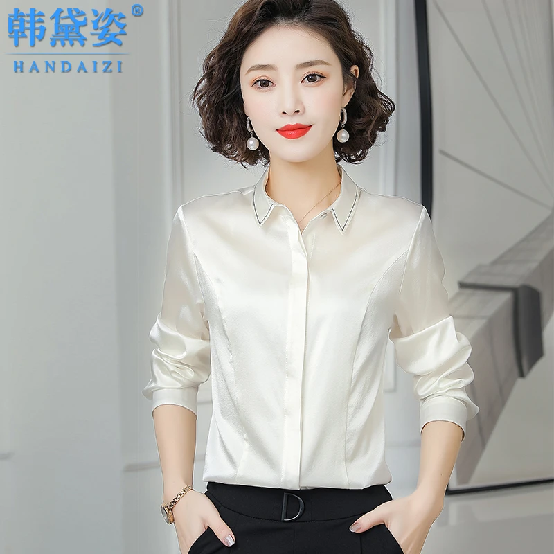 韩黛姿杭州重磅真丝衬衫女休闲春新款长袖气质品牌衬衣桑蚕丝上衣