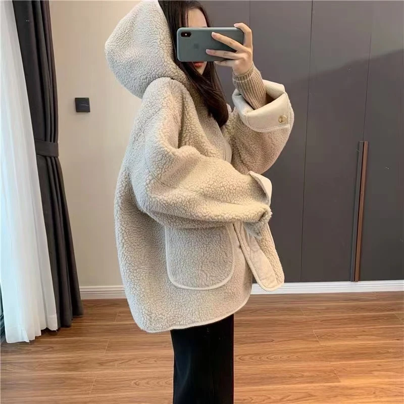 大象穿搭！毛一体外套女 加厚秋冬韩版颗粒绒外套女