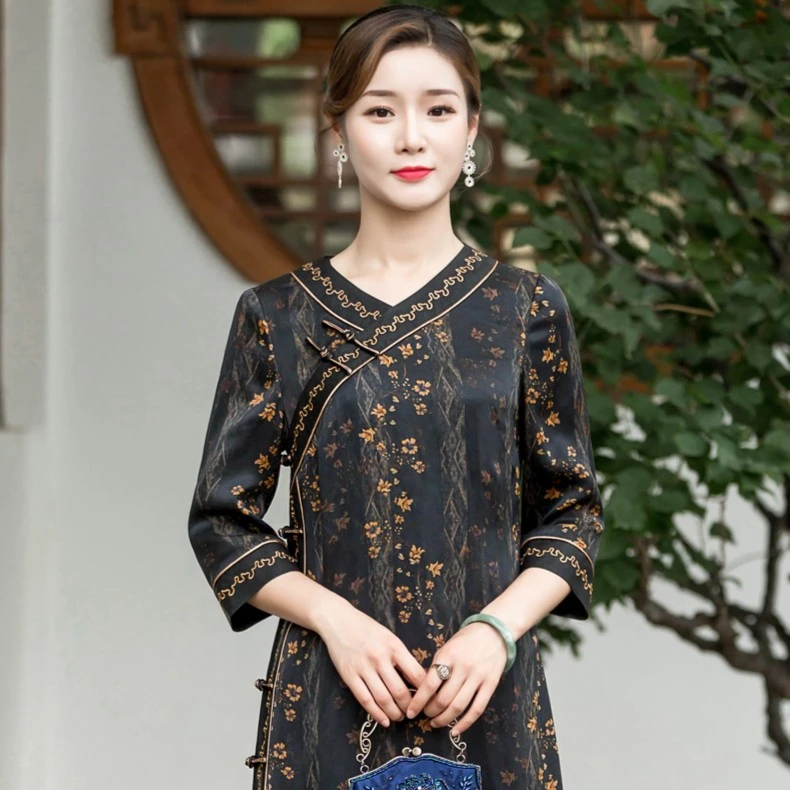 华族经典【元香】桑蚕丝香云纱高档旗袍显瘦