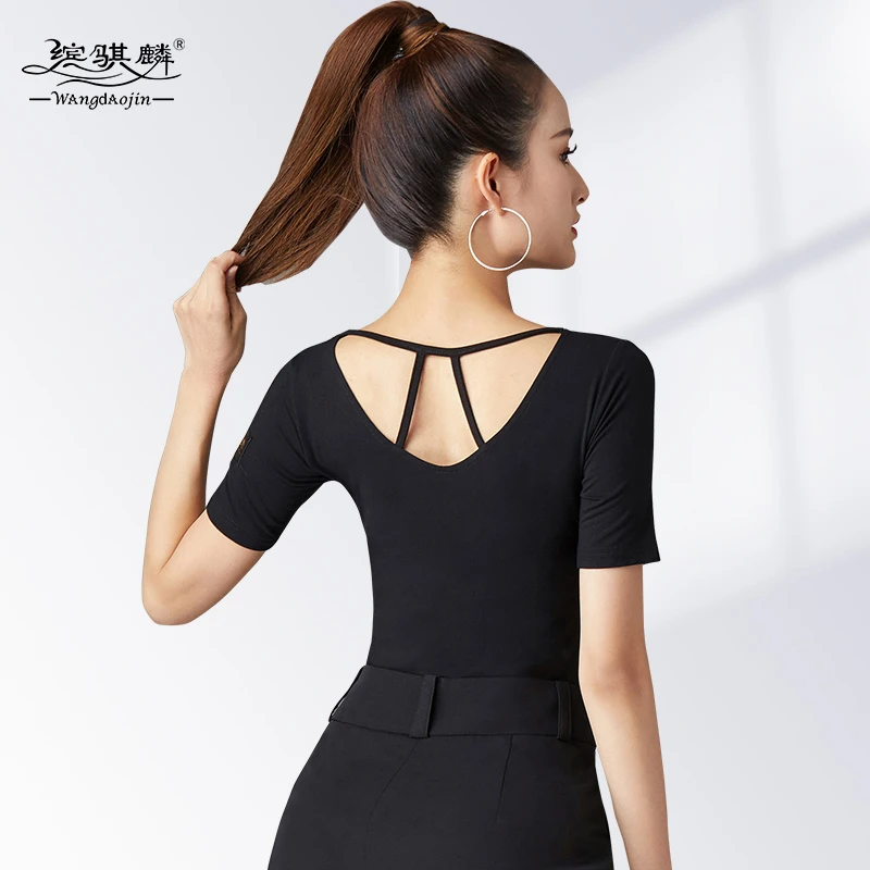 新款拉丁舞上衣女时髦舞蹈品牌摩登舞练功服国标舞舞衣跳舞短袖夏