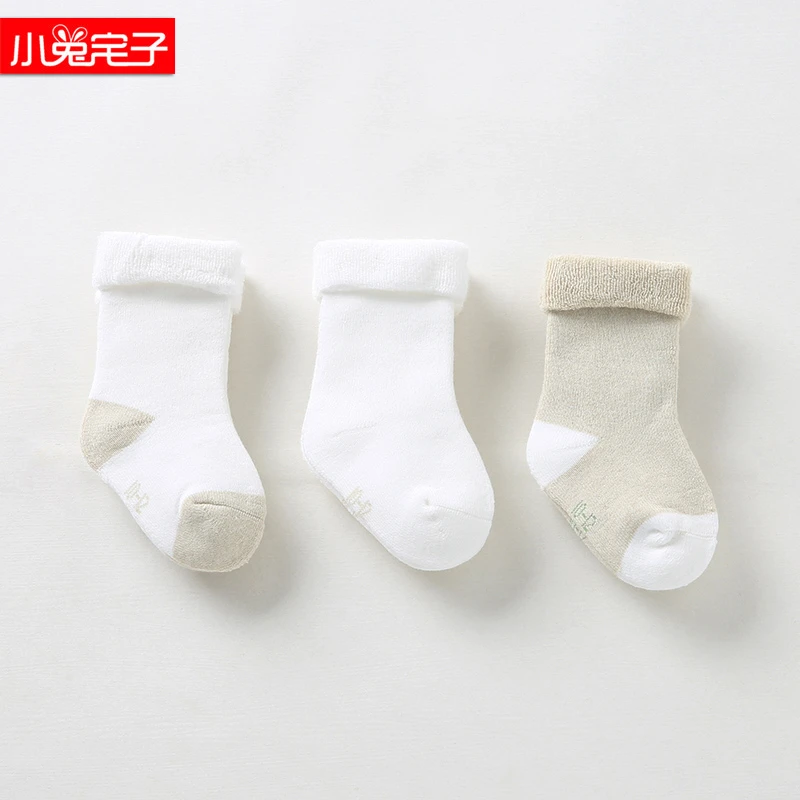 10双装宝宝冬季毛巾袜新生儿毛圈袜婴儿中筒加厚保暖袜子
