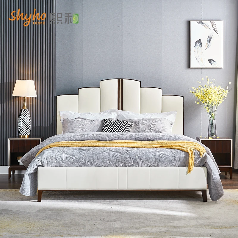轻奢现代软包床1.8米双人床简约纳帕皮头层牛皮软靠床主卧床卧室