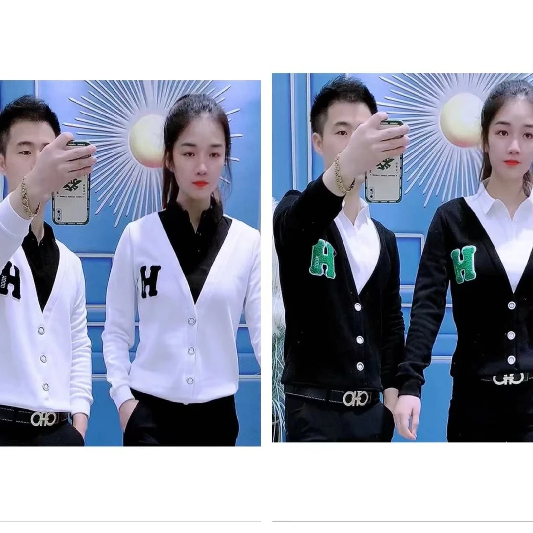 青春时尚网红情侣同款修身百搭刺绣假两件(男女同款)