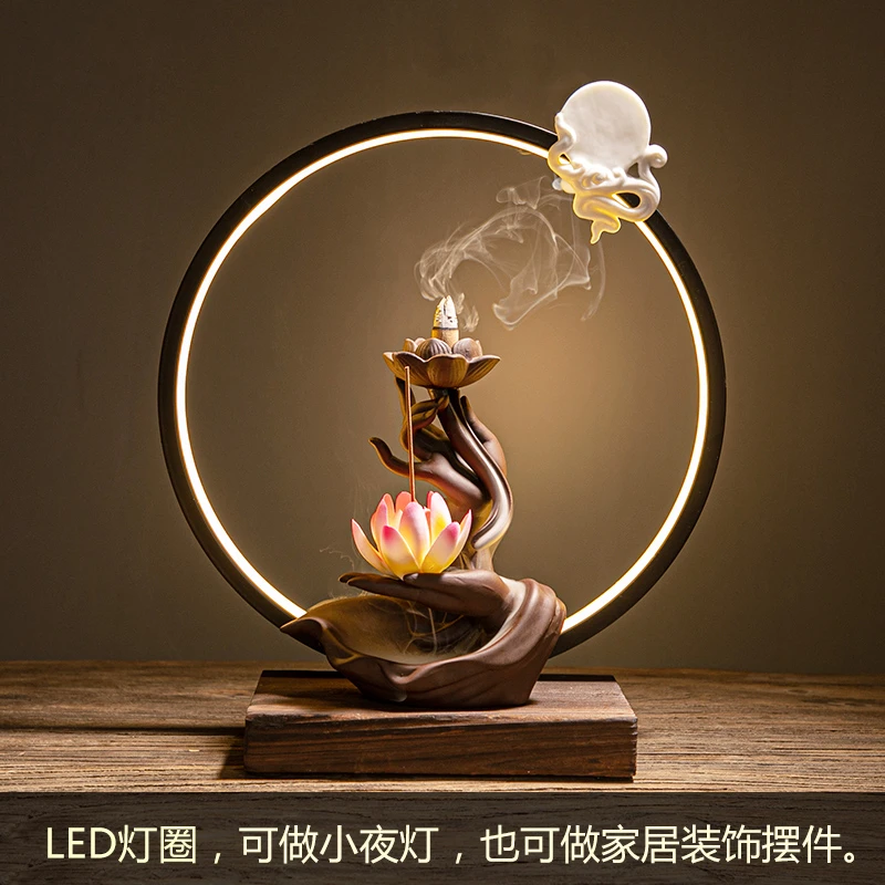 禅意倒流香炉陶瓷灯摆件创意玄关装饰家用客厅办公室檀香沉香薰炉