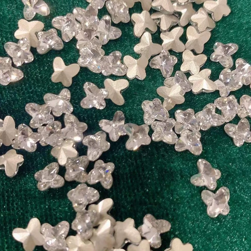 春柚美甲饰品网红亮白超闪尖底蝴蝶透白尖底小蝴蝶美甲钻5x5mm