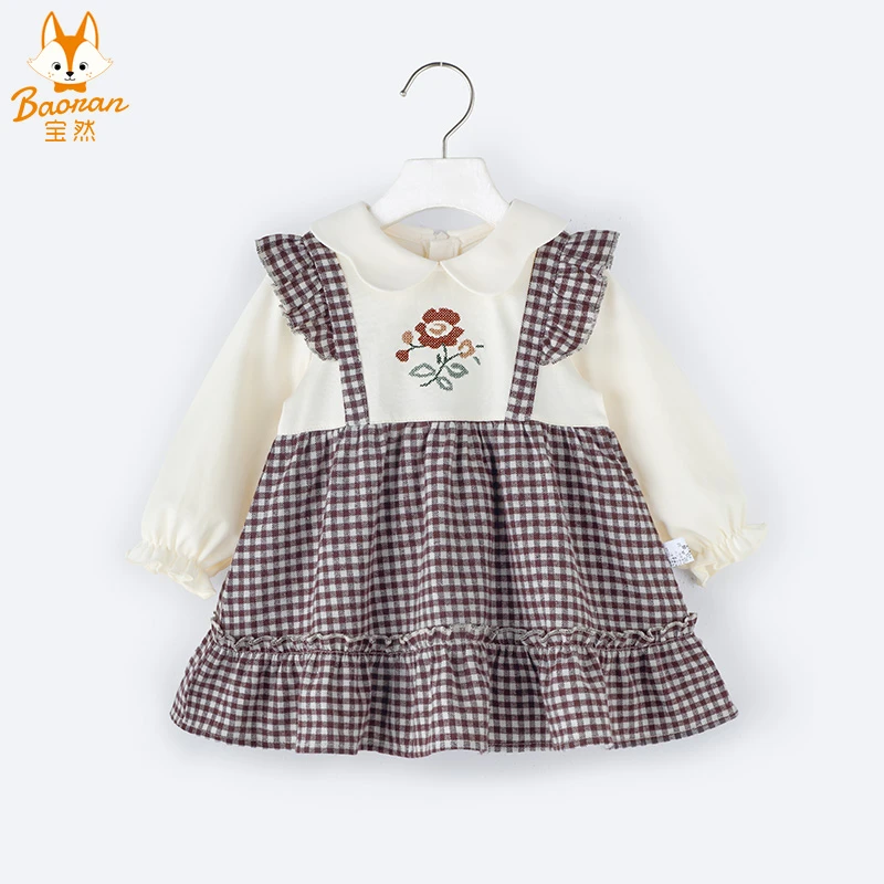宝然女宝宝连衣裙假两件连衣裙春秋装婴儿裙子外出服连衣裙6161