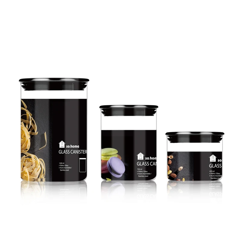 sohome家品三入玻璃密封罐带盖茶叶罐杂粮花茶干果储物罐GS404-C