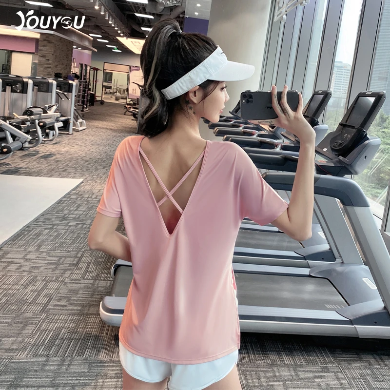 佑游30121-4瑜伽服女夏天宽松薄款时尚专业跑步健身衣透气显瘦