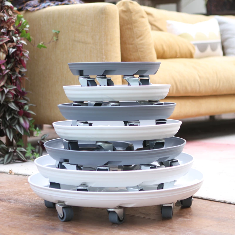 透气移动花盆托盘万向轮带轮底座圆形塑料滚轮底盘大号接水盘帮手