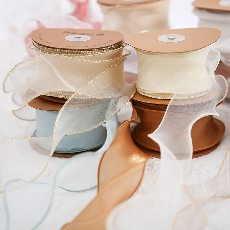 贝影 6cm鲜花包装鱼尾纱丝带花束缎带彩带波浪拷边雪纱带花艺DIY