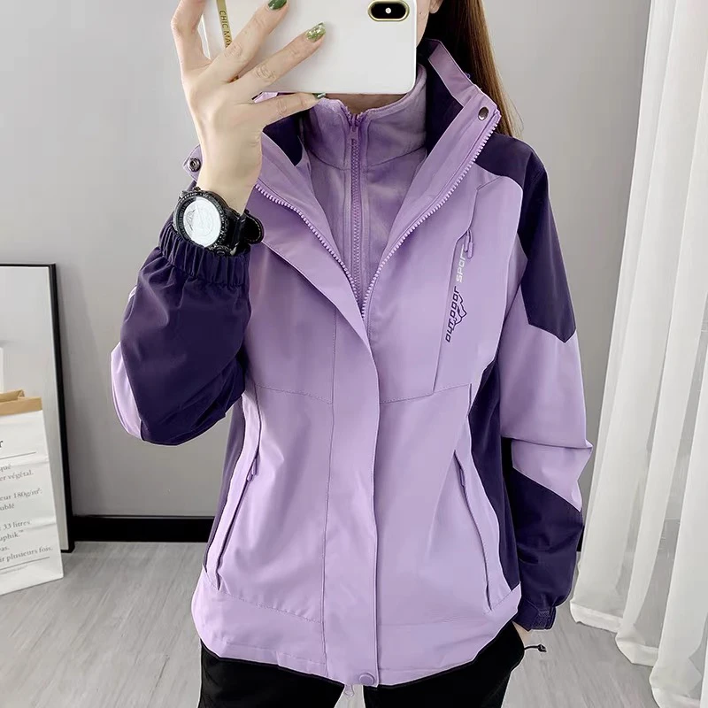 冬季加绒加厚户外冲锋衣男女三合一两件套防风防水登山服