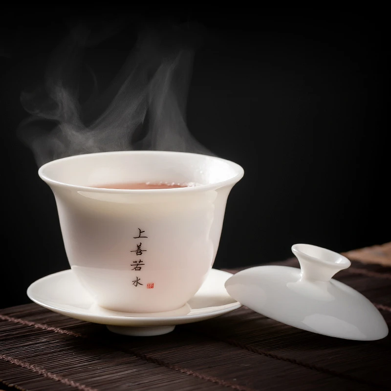新视觉  家用高档羊脂玉白瓷茶具三才盖碗带盖简约陶瓷泡茶盖碗