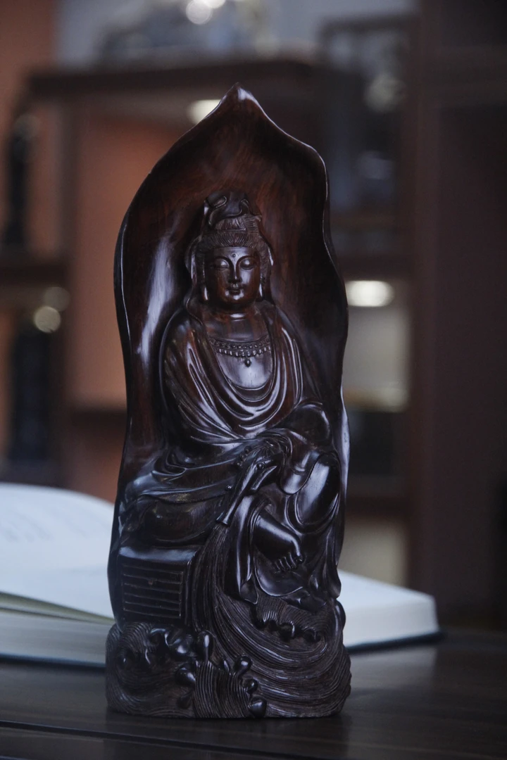 印度小叶紫檀坐莲净瓶观音木雕摆件工艺品案摆
