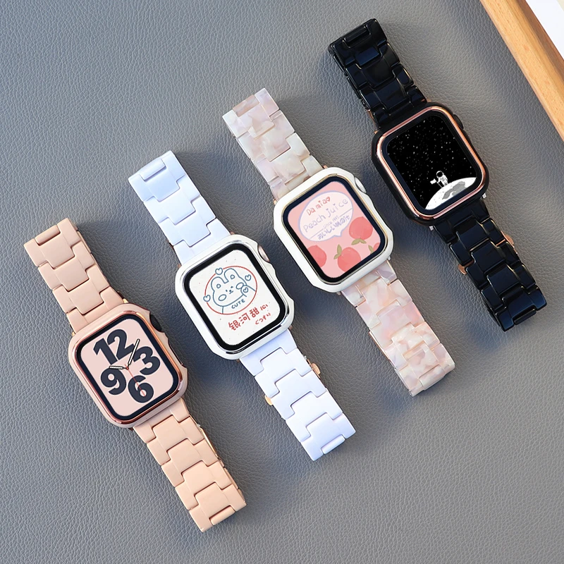 适用苹果手表表带iwatch6/applewatch7/5树脂S7保护壳套45mm41女