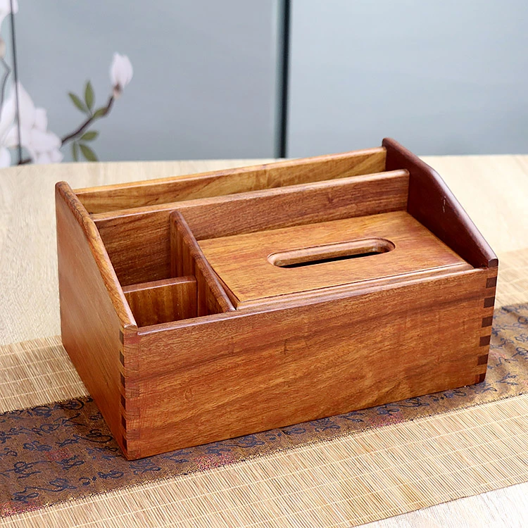 缅甸花梨木中式古典收纳盒红木多格客厅桌面纸巾盒遥控器整理盒