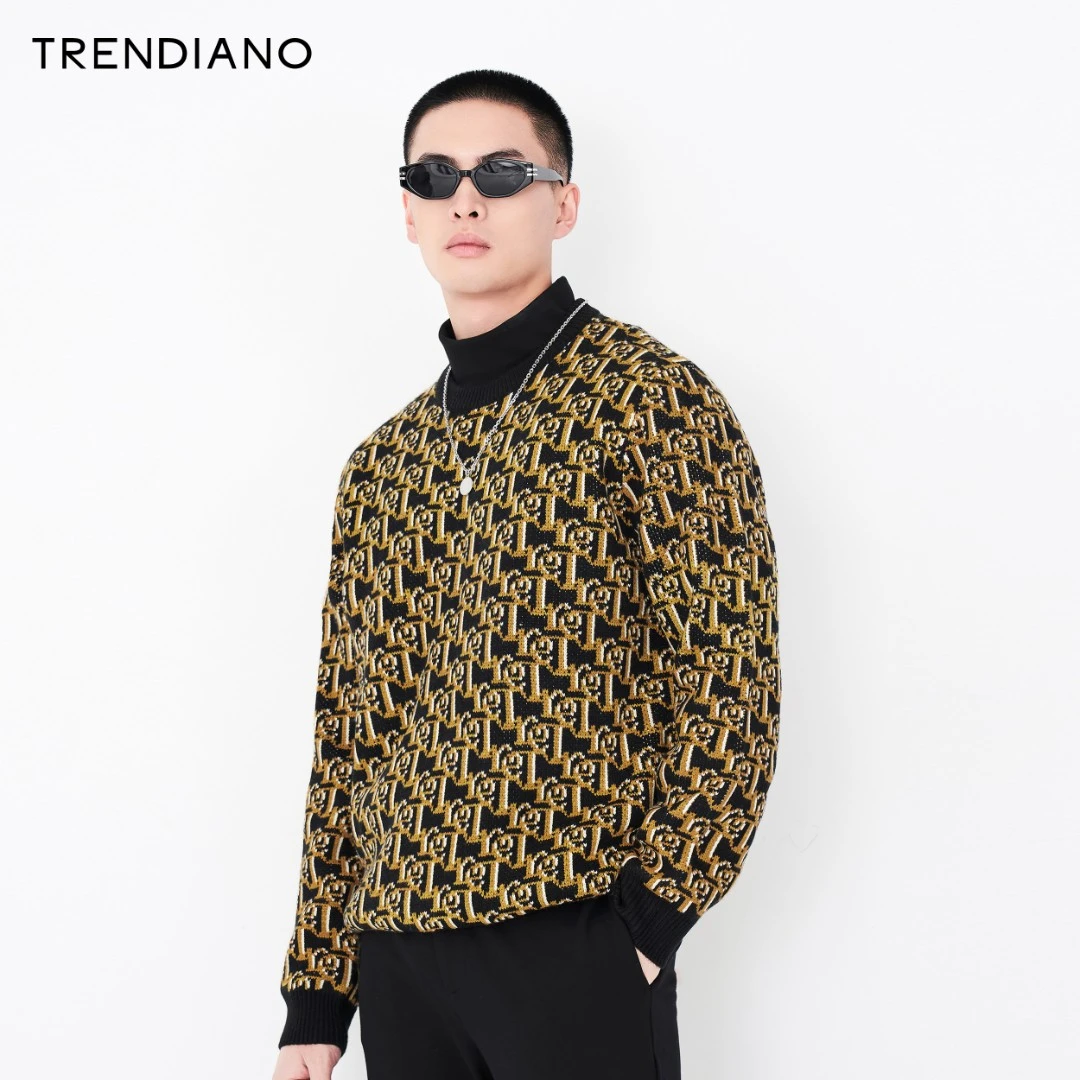 TRENDIANO男装毛衣字母提花套头仿羊绒针织衫3NE4032300男士休闲