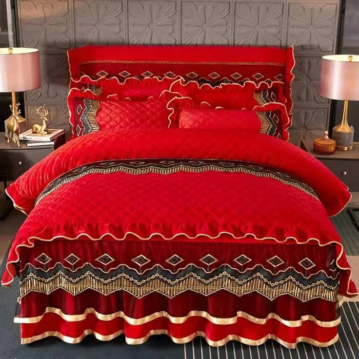 2023   牛奶绒皇朝盛世系列全夹棉蕾丝四件套罩床床裙加厚水晶绒