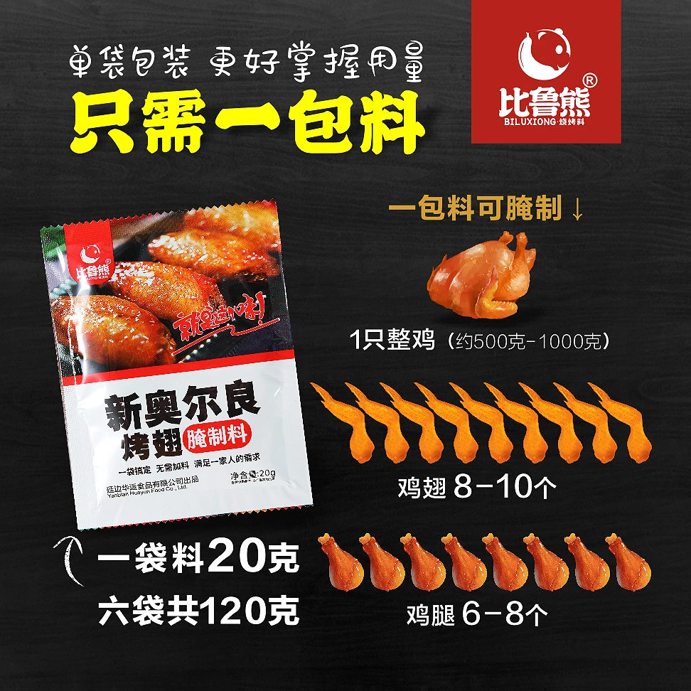 【比鲁熊】新奥尔良秘制炸鸡翅烤肉腌料20g*6袋