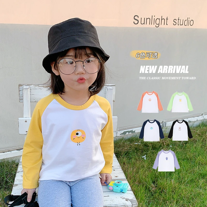 【豆包妈】女童春季新款插肩袖小怪兽系列打底衫t恤 CS007