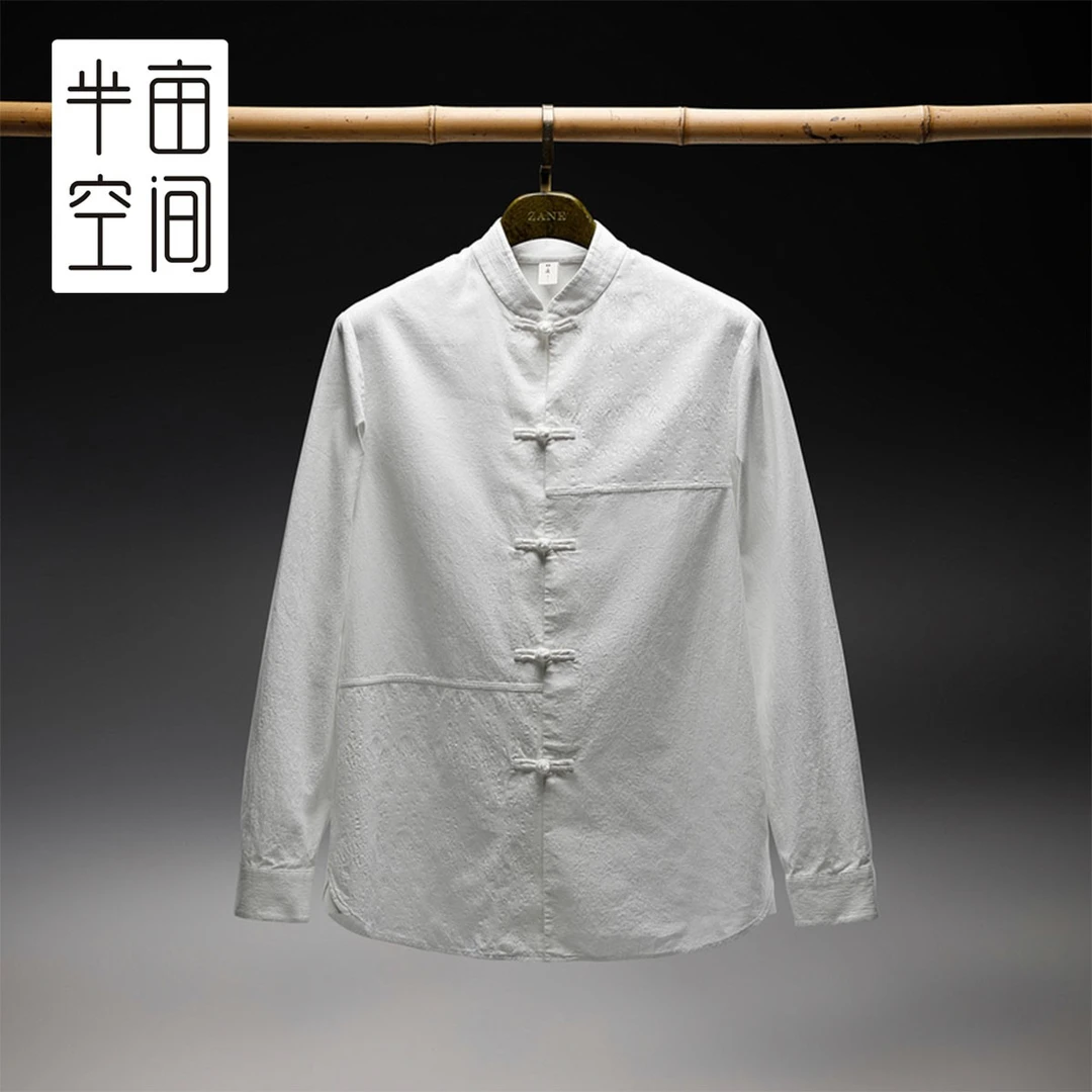 半亩空间男装春季新款棉衬衫男士中国风盘扣衬衣男简约百搭中式