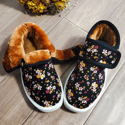 冬季保暖女士手工棉鞋泡沫牛筋底魔术贴加绒加厚防滑耐磨老人棉鞋