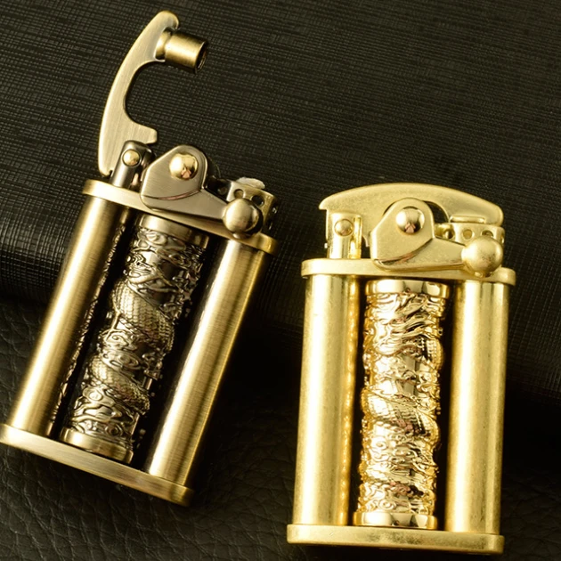 创意新款打火机金龙柱打火机摇臂砂轮防风