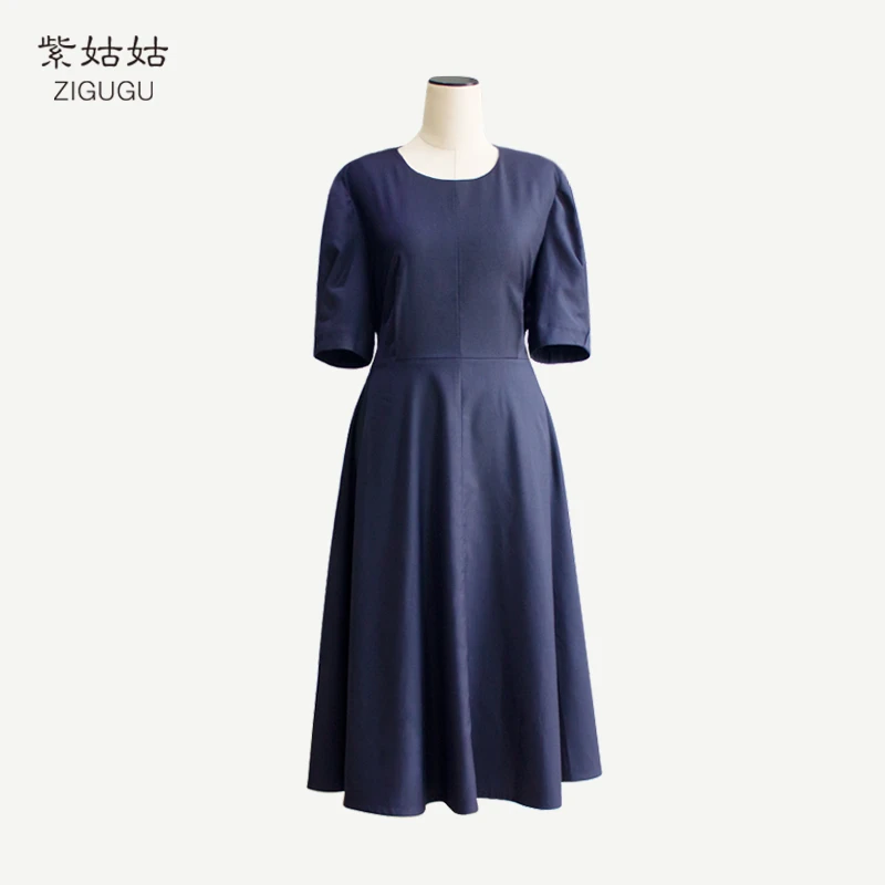 【紫姑姑】七分袖藏青色连衣裙21-1275-XHJ