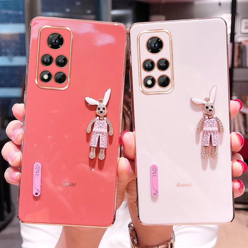 适用于华为荣耀v40手机壳新款直边电镀兔子荣耀30情侣网红潮牌ins