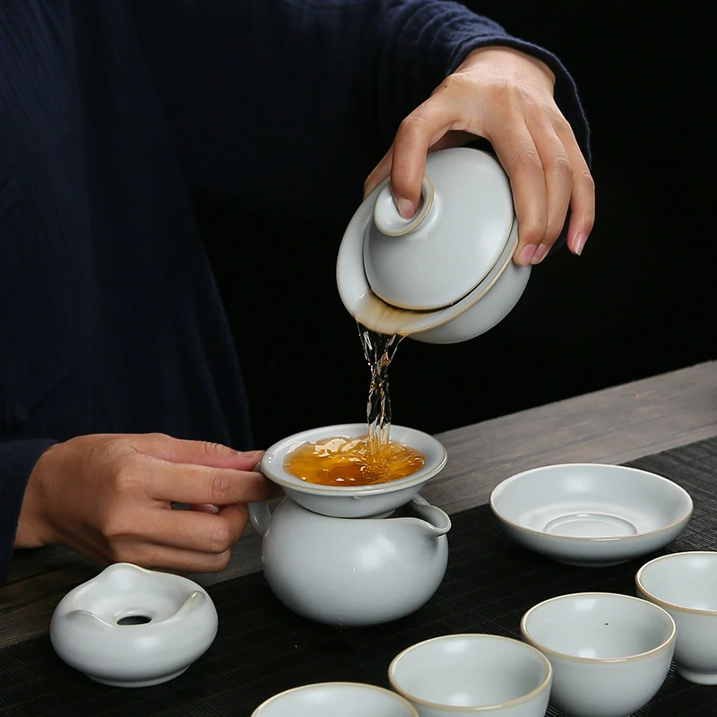 月白汝窑公道杯开片冰裂纹路汝瓷茶海陶瓷分茶器防烫功夫茶具配件