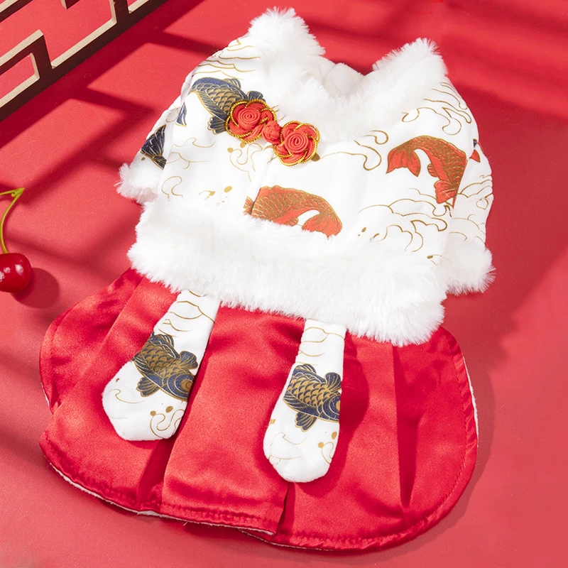 狗狗新年衣服唐装冬季宠物狗马面裙汉服冬款衣冬天过年喜庆装裙子