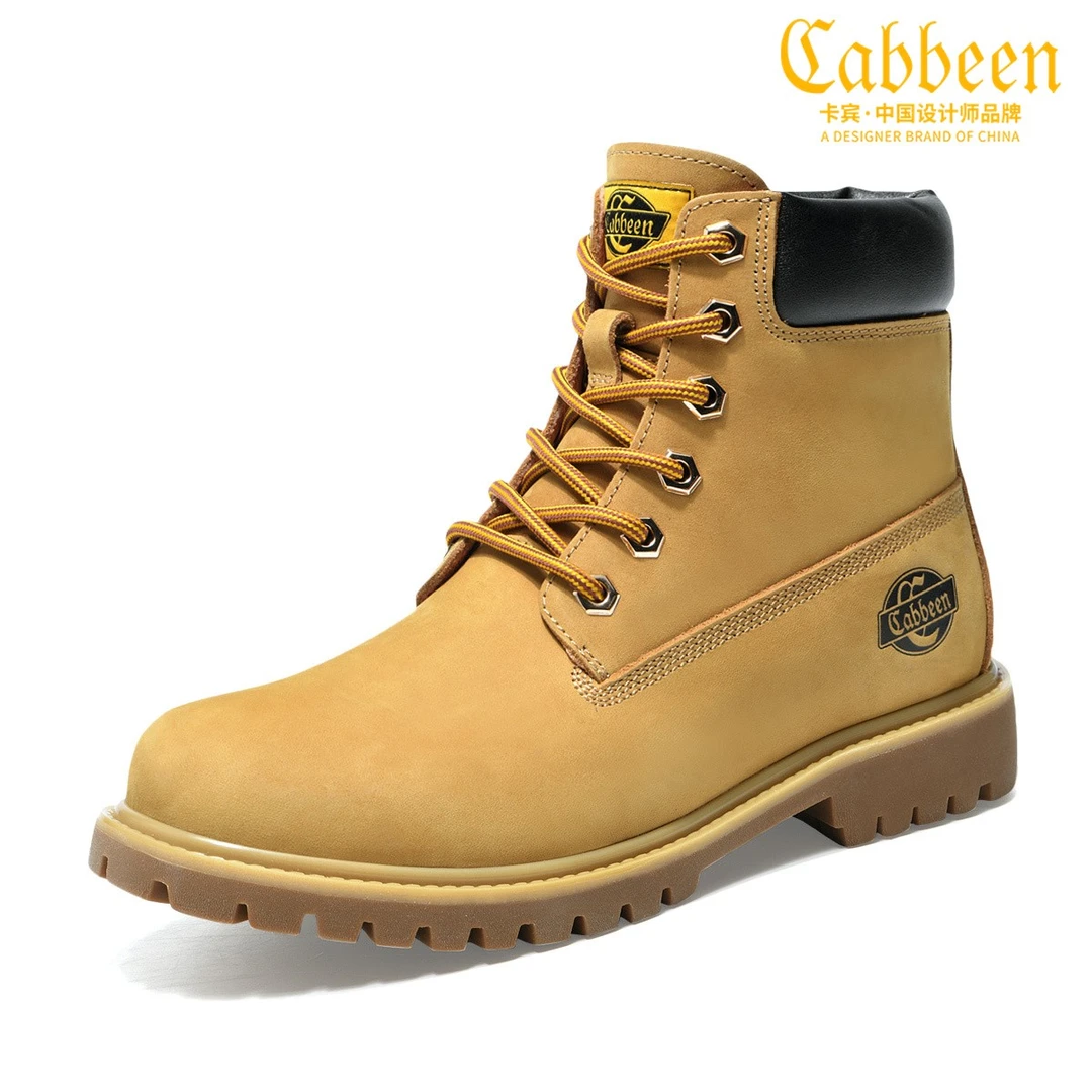 卡宾雪地靴男加绒冬季东北大黄靴高帮真皮马英伦男鞋时尚秋冬男士