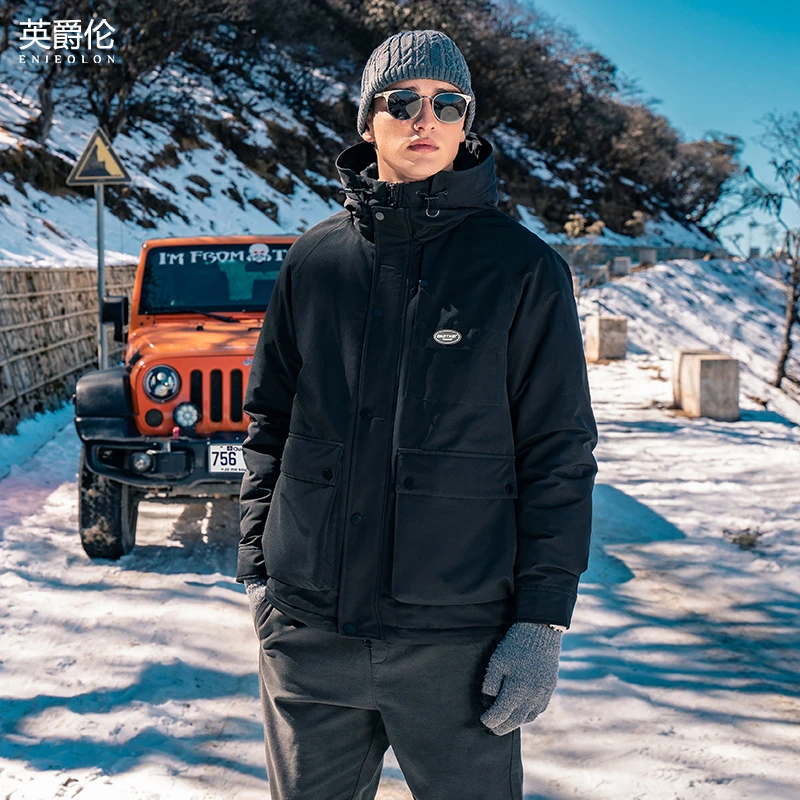 90绒 冬季羽绒服男加厚款新款短款潮牌工装外套连帽加厚男士YR974