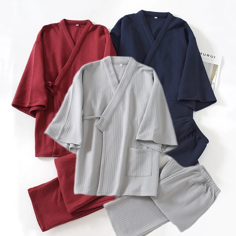 多德家冬季情侣宽松纯棉汉服睡衣空气层夹棉八分袖长裤家居服套装