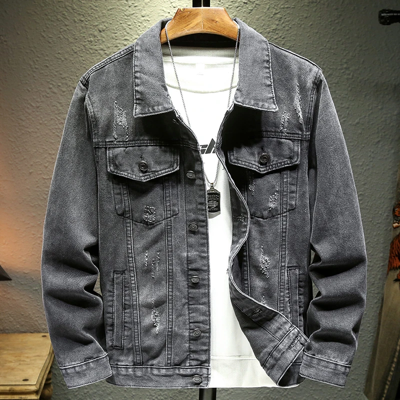 2022cosykoey倒三角设计休闲牛仔外套装经典烟灰067牛仔外套男