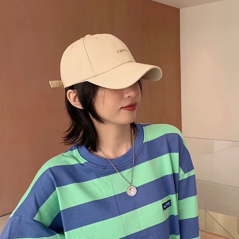 蔡小胖字母CRUISE棉质帽子女棒球帽显脸小卡其鸭舌帽韩版潮牌